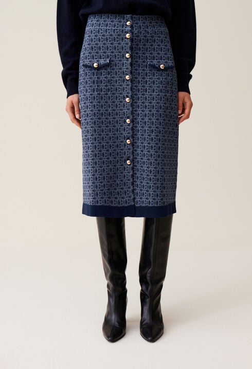 Navy high-waisted monogram skirt