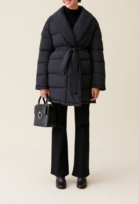 Belted Shawl Collar Puffer