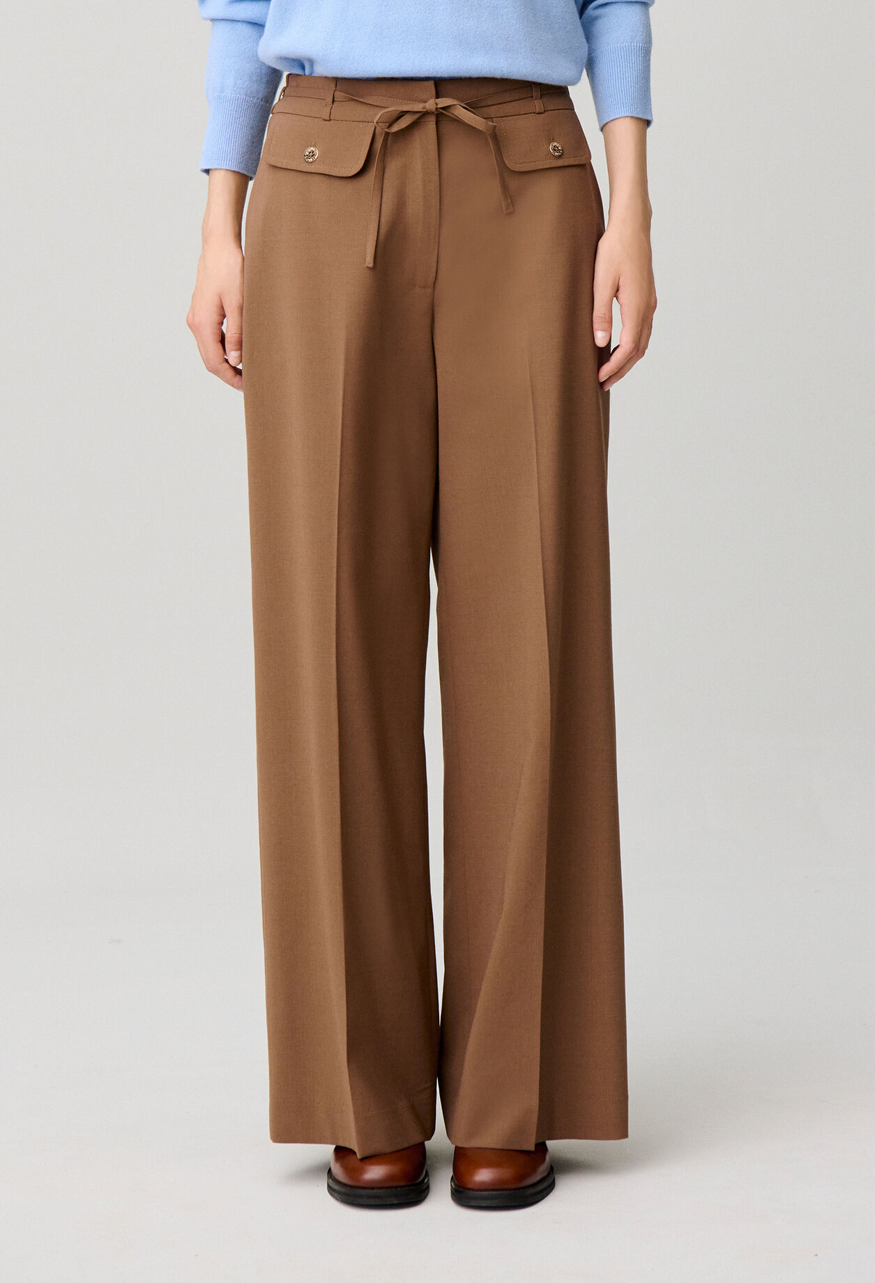 Wide-leg wool blend trousers