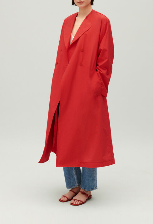 Long red trench coat