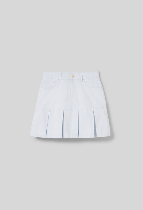 Pleated Short Denim Skirt