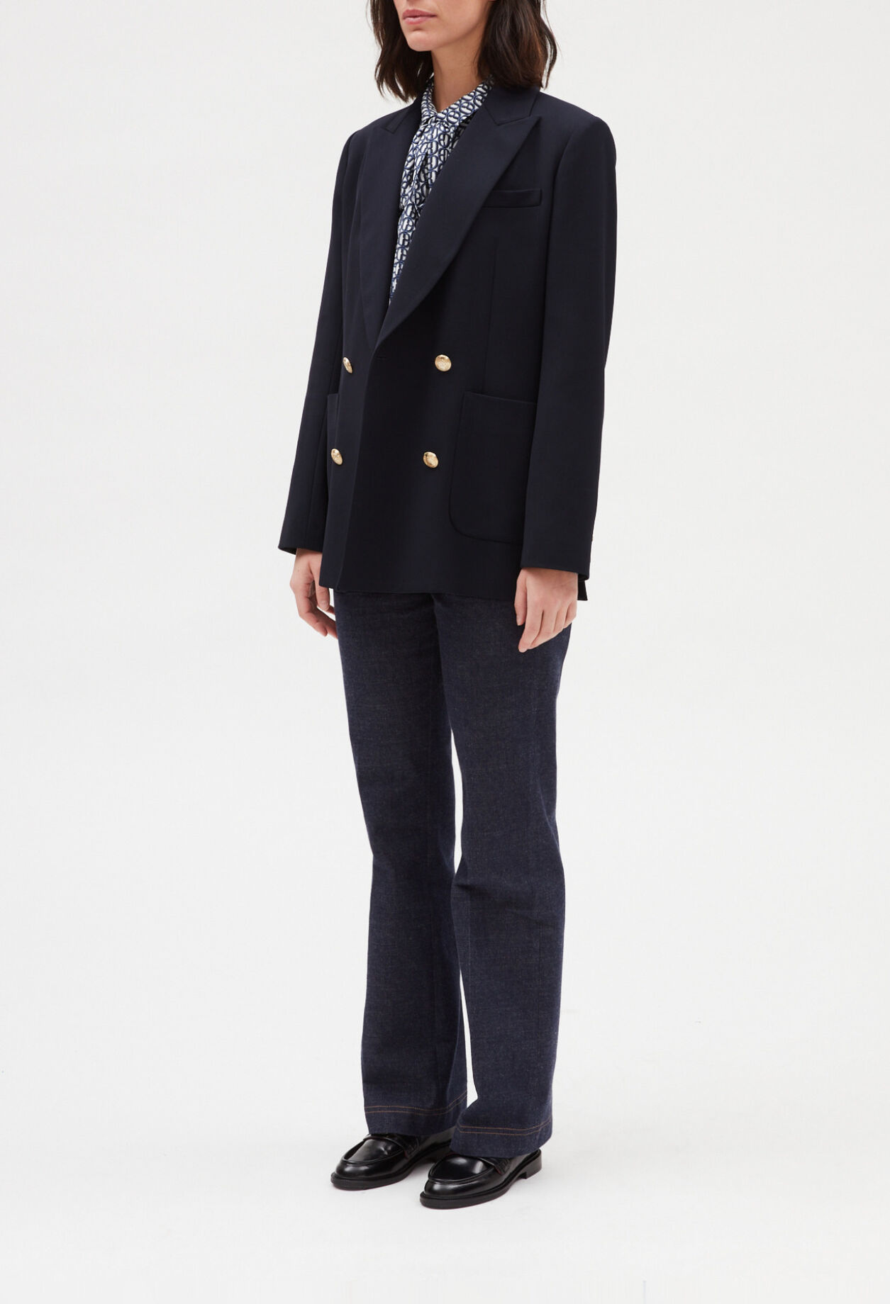 Blue double-breasted suit jacket