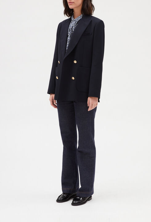 Blue double-breasted suit jacket
