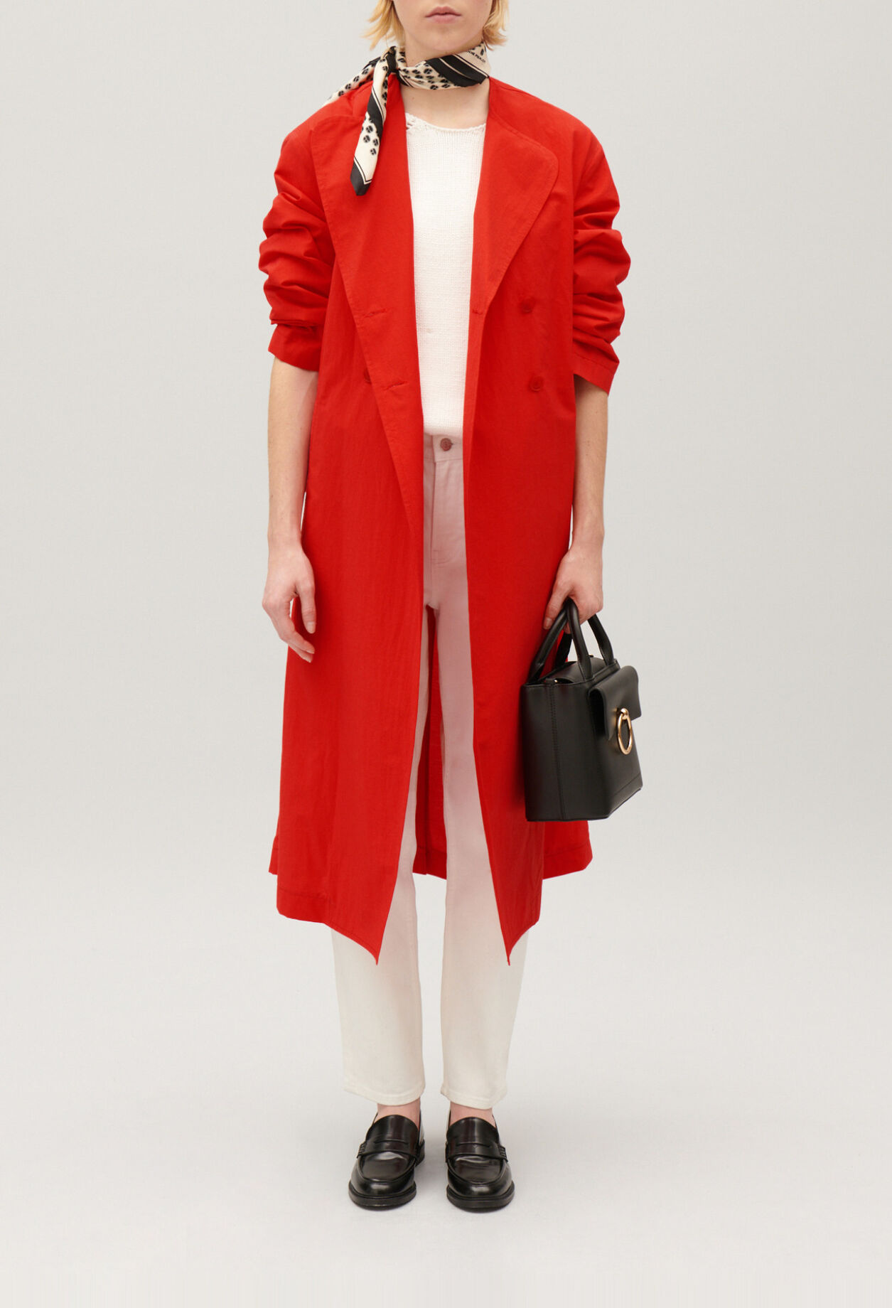Long red trench coat