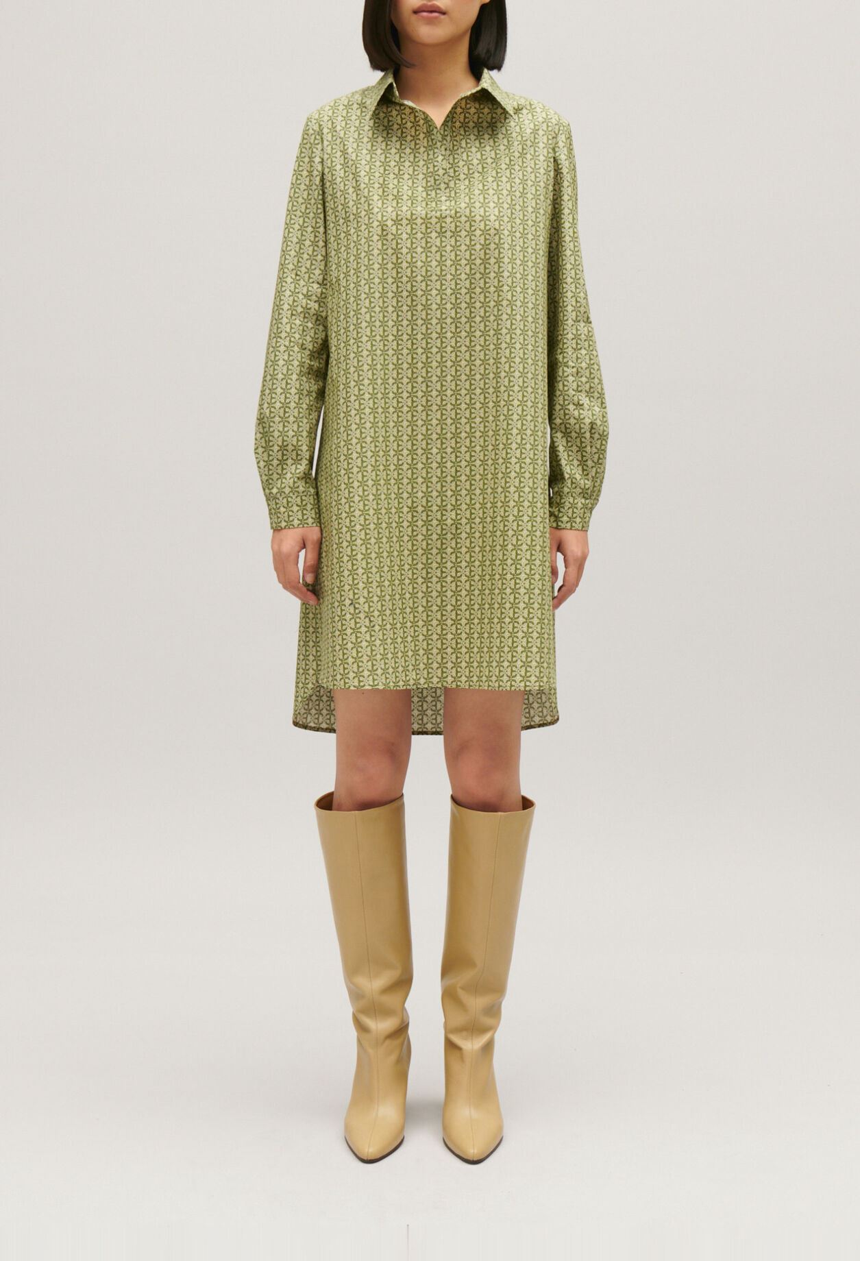 Short green monogram dress