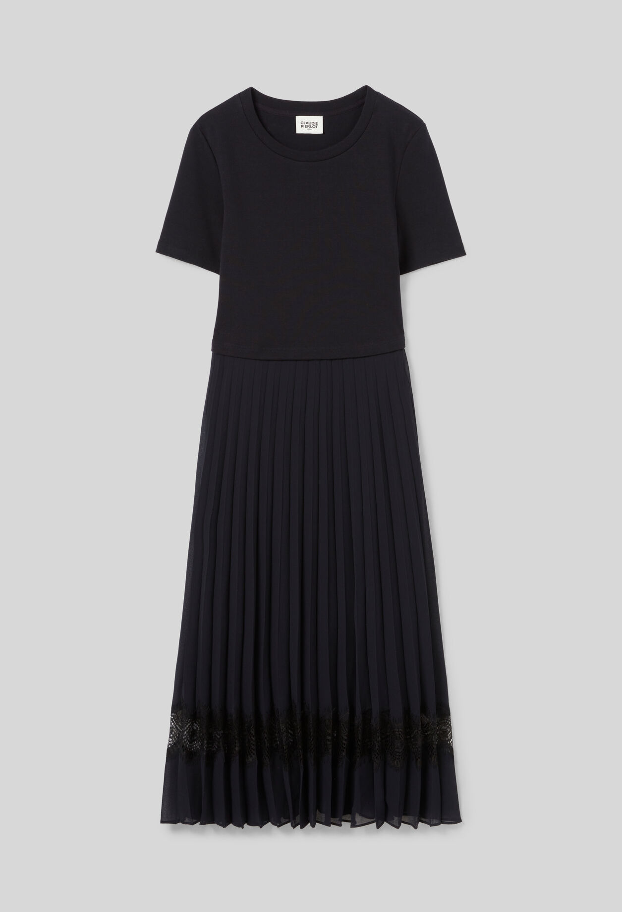 Black and navy bi-material dress 
