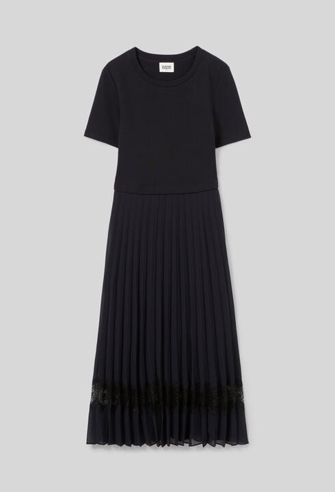 Black and navy bi-material dress 