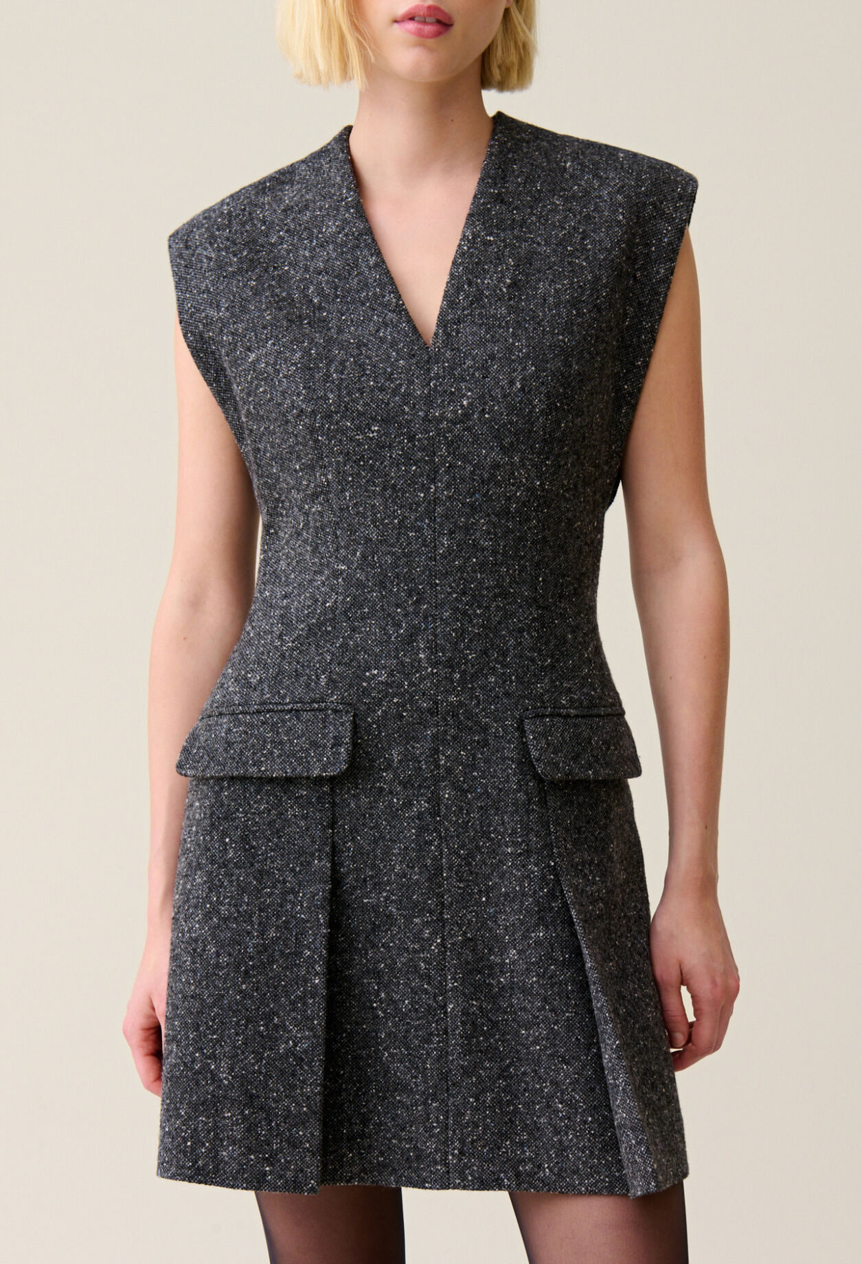 Grey fitted tweed suit dress