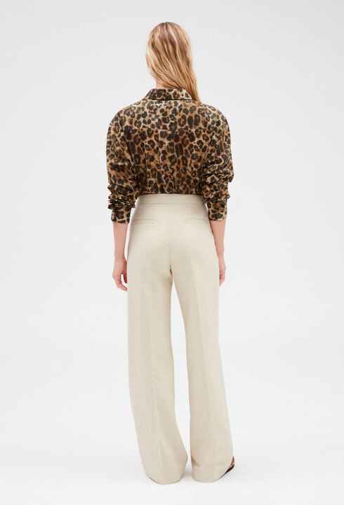 Beige cotton and linen blend trousers
