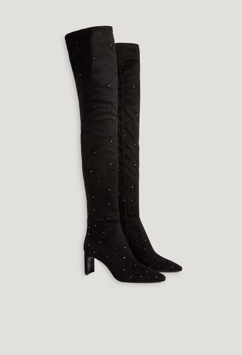 Black over-the-knee boots rhinestones