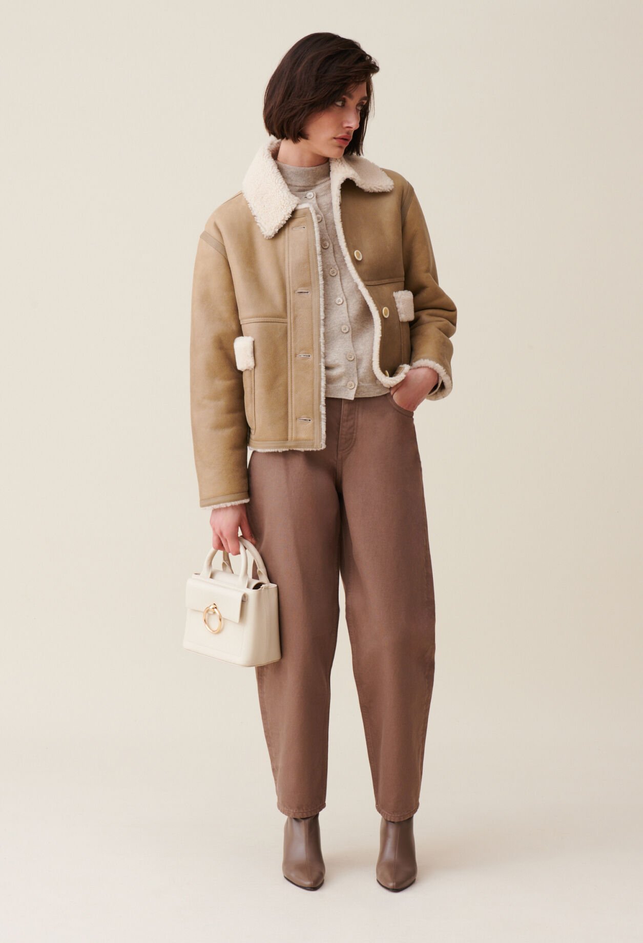 Short beige shearling jacket