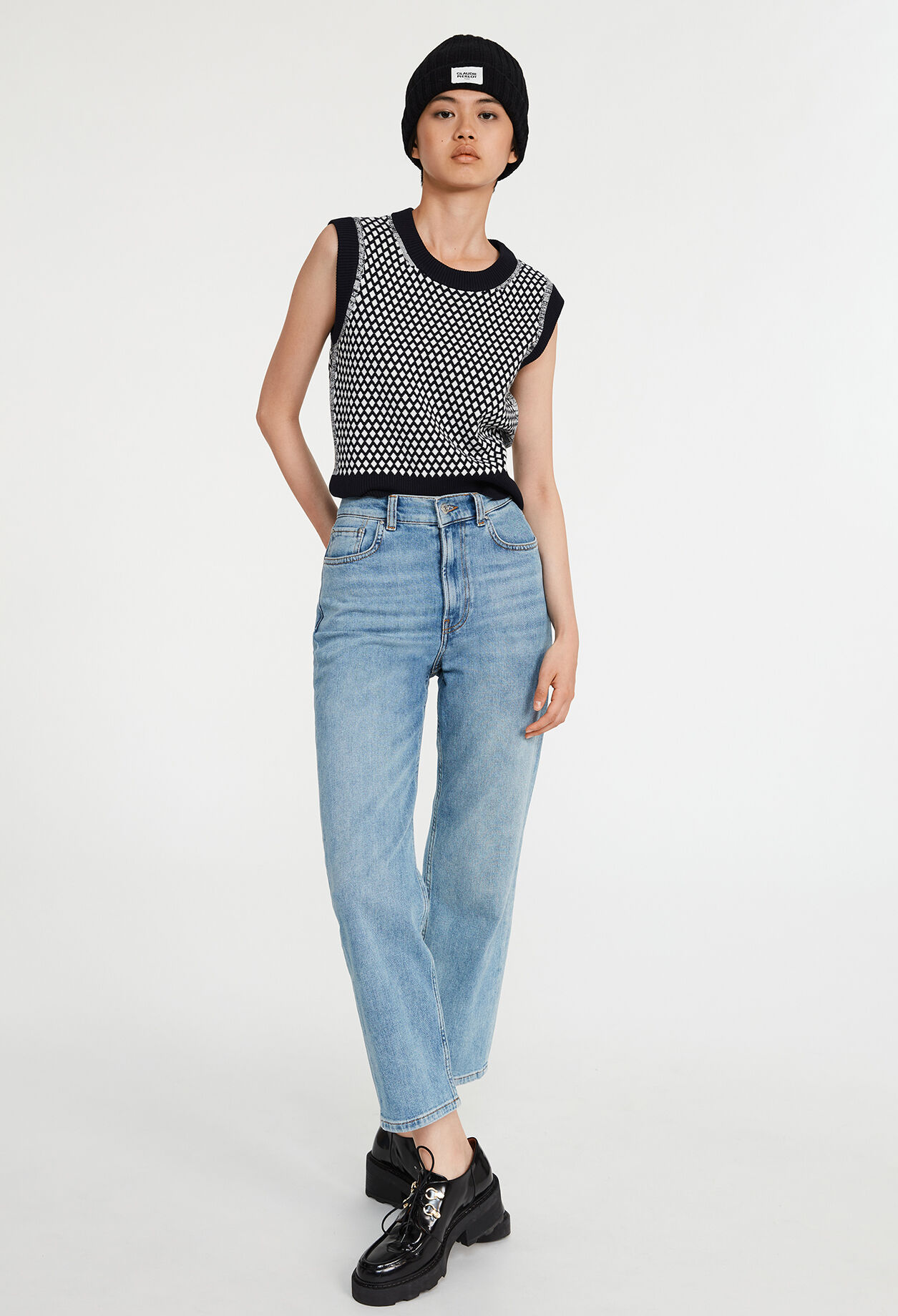 Pull sans manche à motifs graphiques