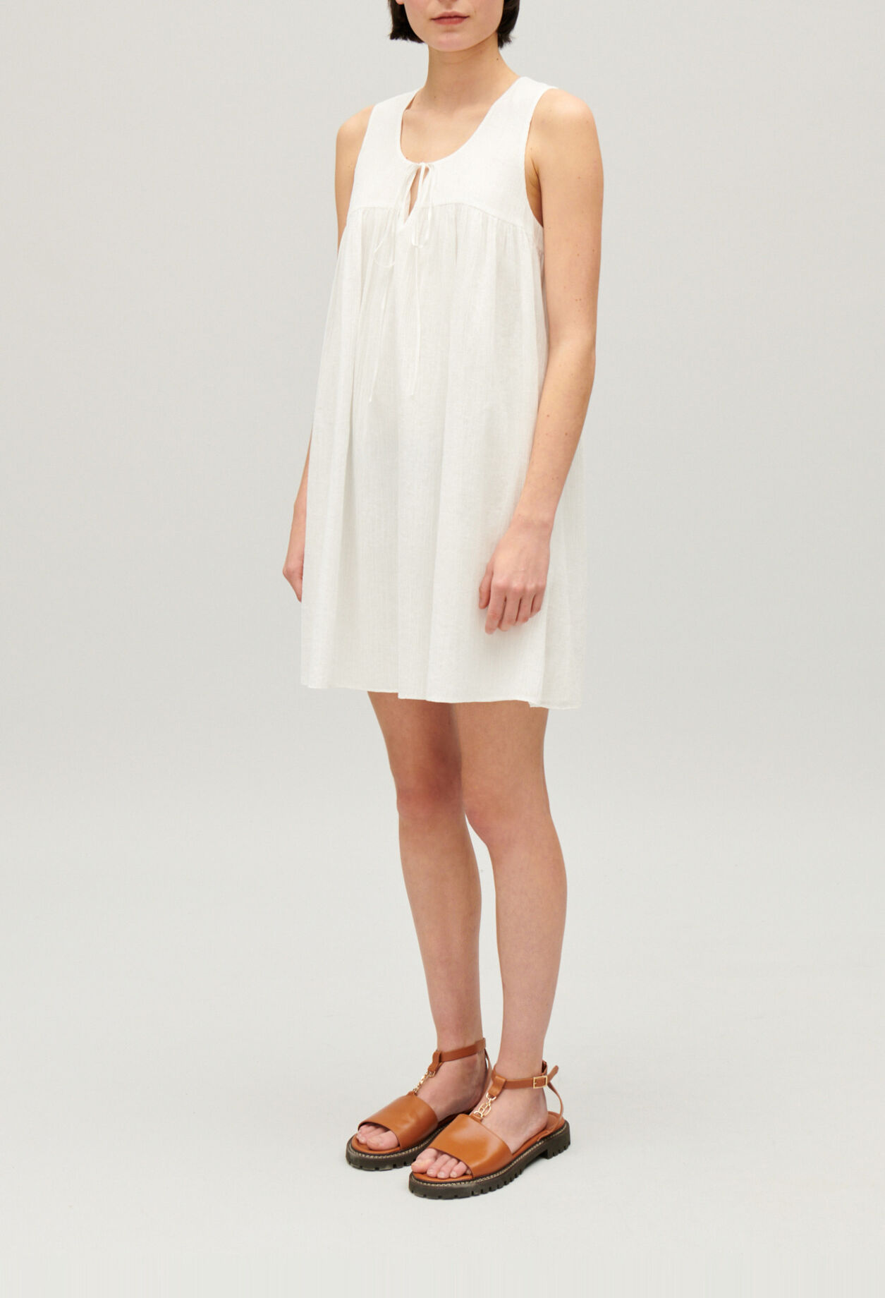 Ruched short cream dress