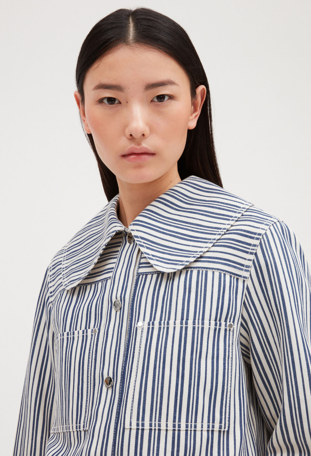 Denim striped jacket clearance