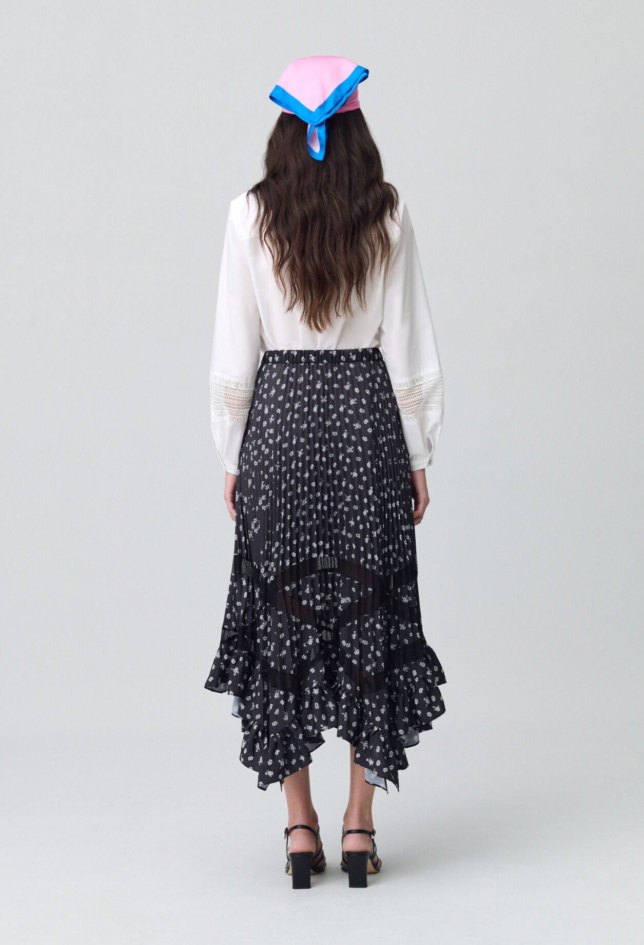 Asymmetric Floral Pleated Skirt
