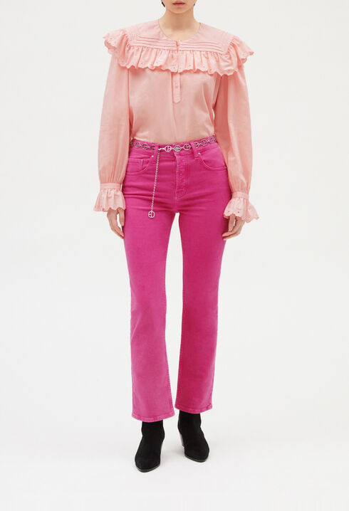 Embroidered pink cotton blouse