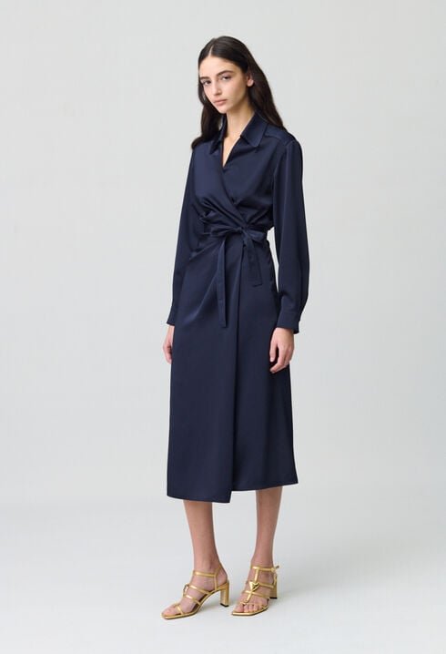 Mid-length Satin Wrap Dress