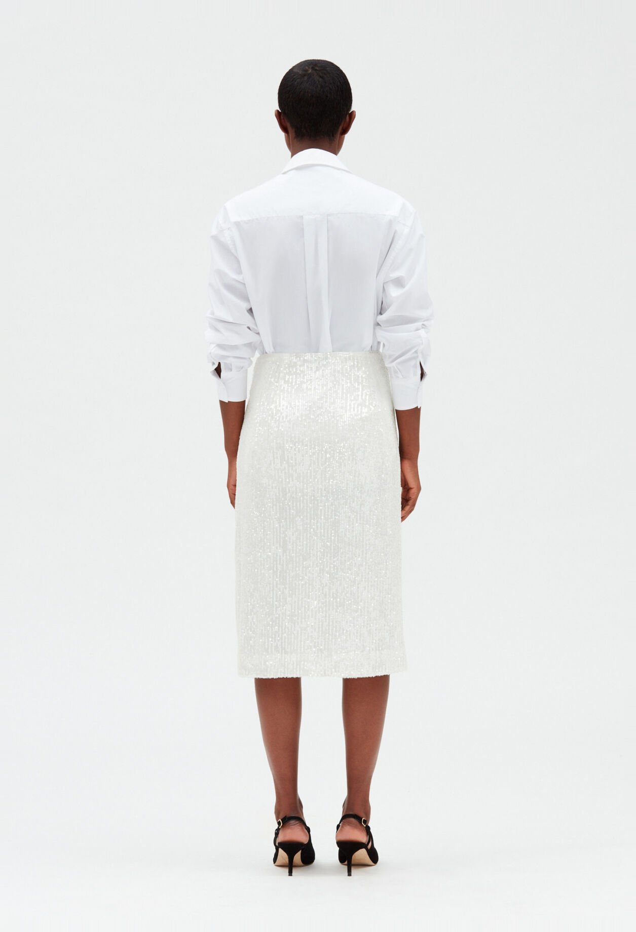 White sequinned mid-length skirt