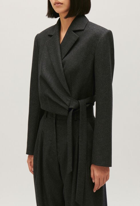 Flecked grey cropped suit jacket