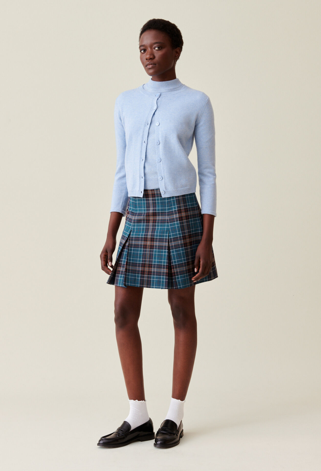 Wool plaid school skirt discount