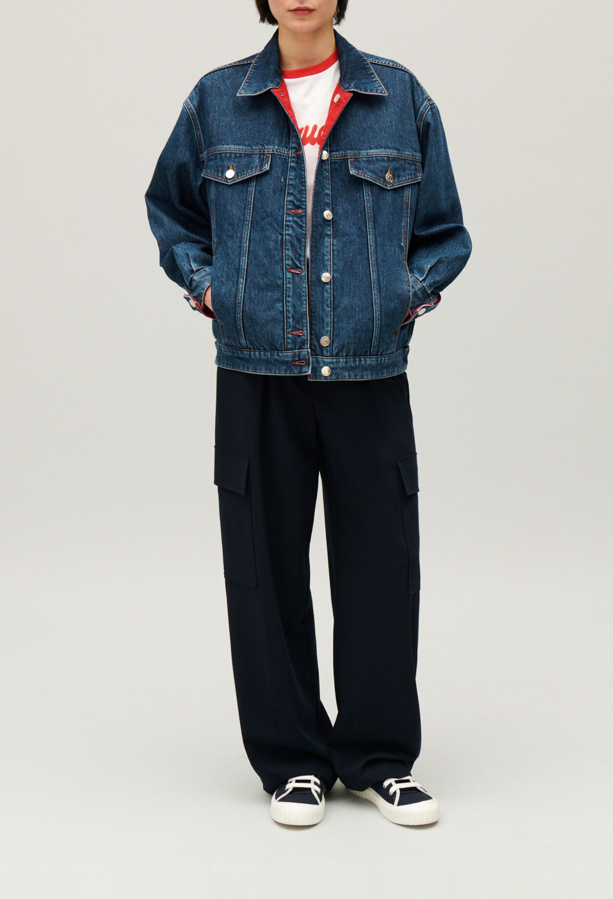 Reversible oversized denim jacket