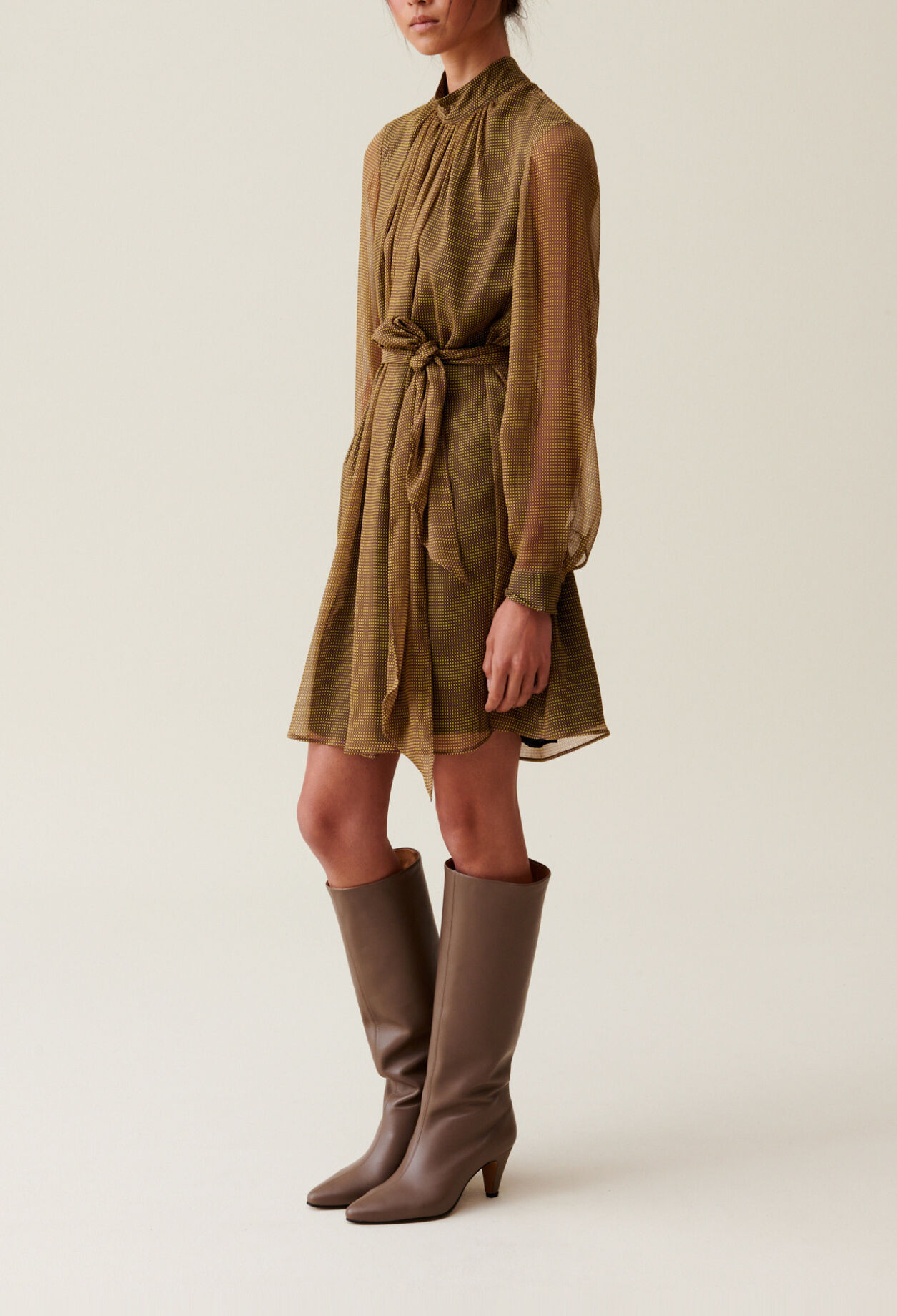 Flowy Dress with Tie Neck