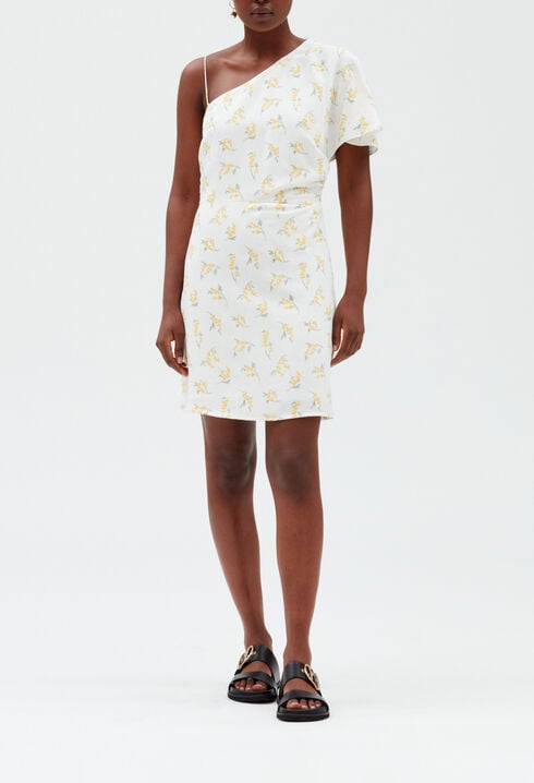 Asymmetric midi dress mimosa pattern