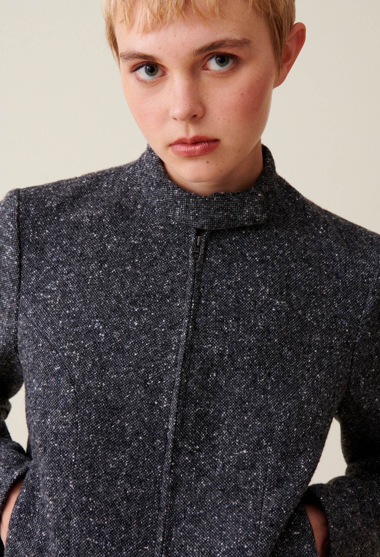 Grey short mixed wool jacket for women Claudie Pierlot