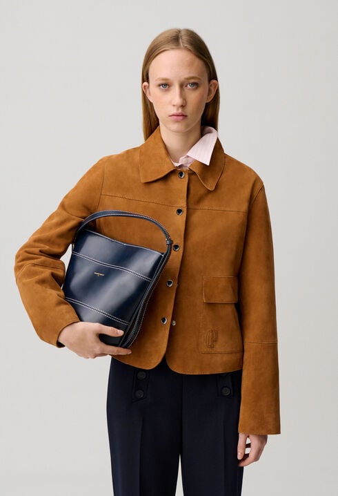 Adjustable leather bucket bag