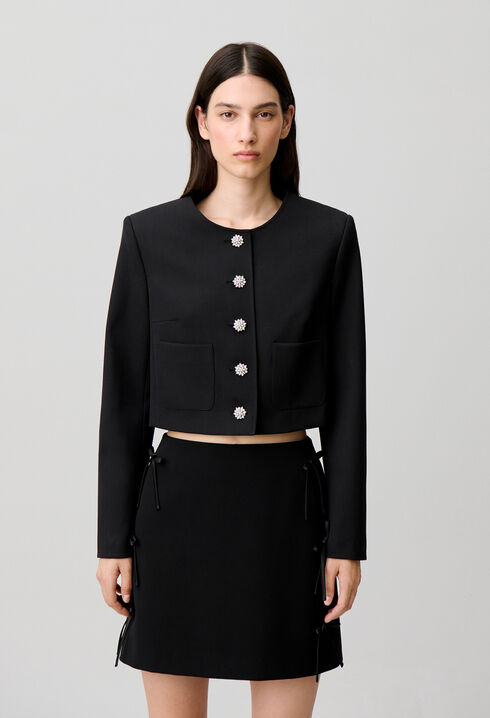 Short jacket with jewel buttons