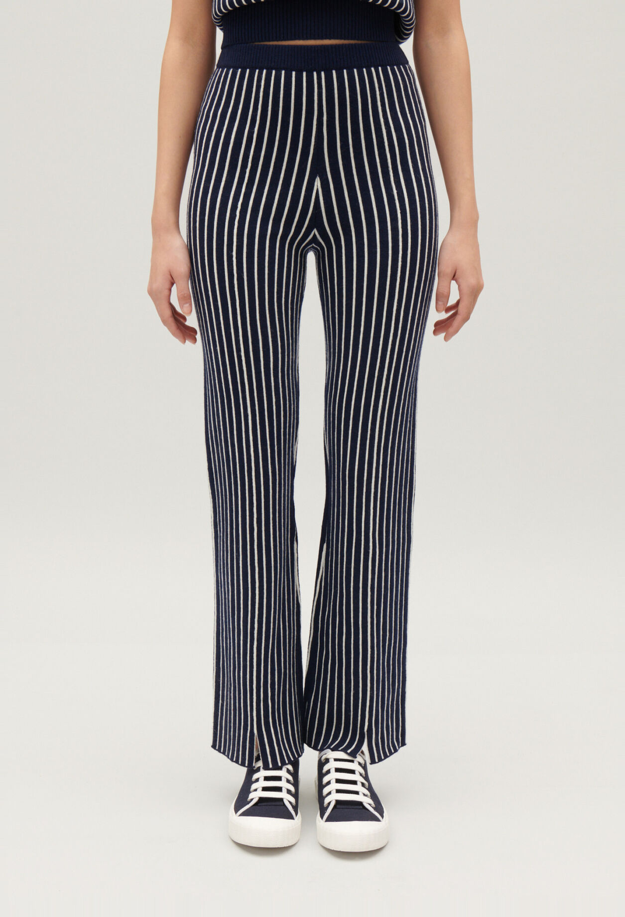 Stripy knit trousers