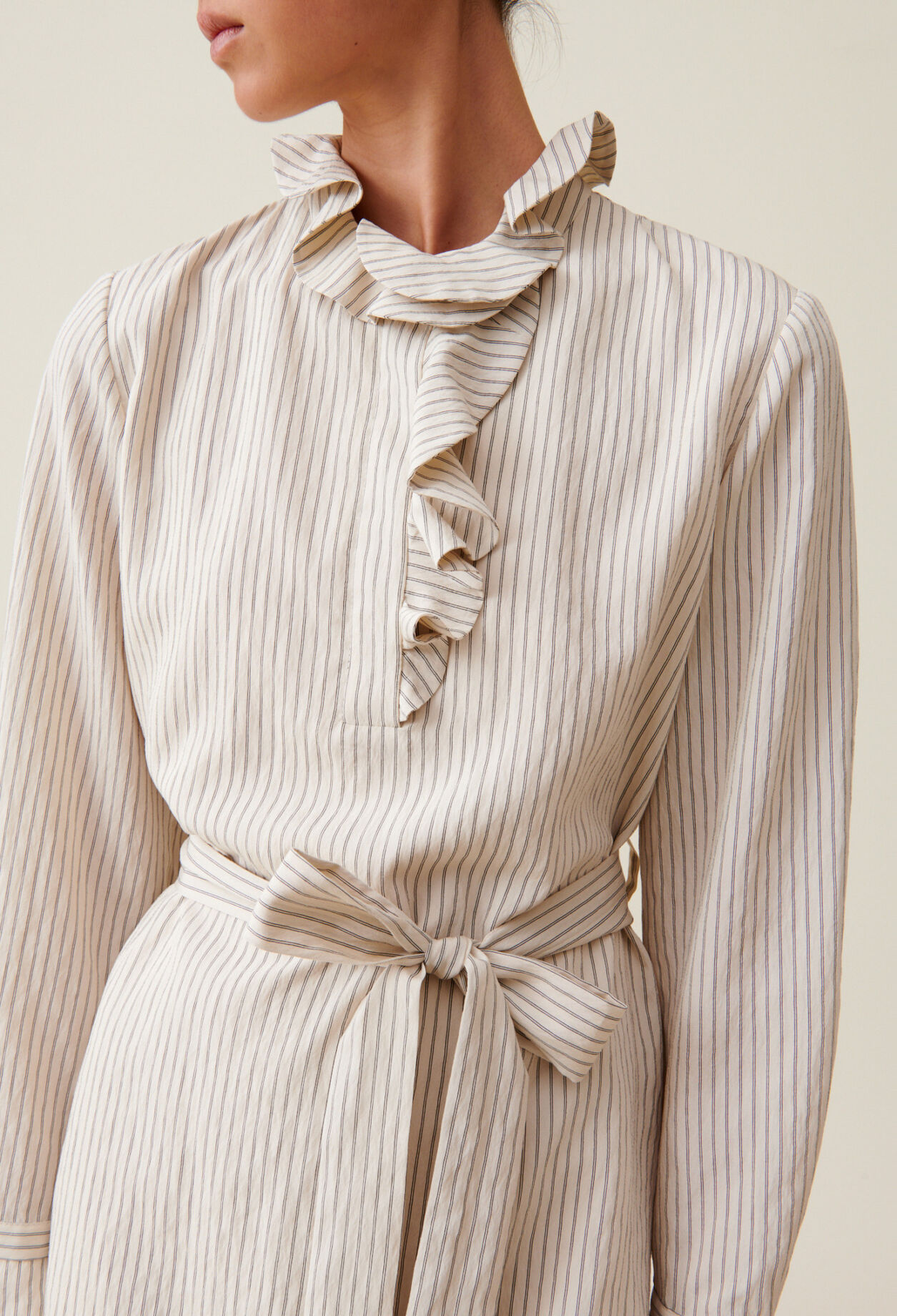 Striped Dress with Ruffle Neck