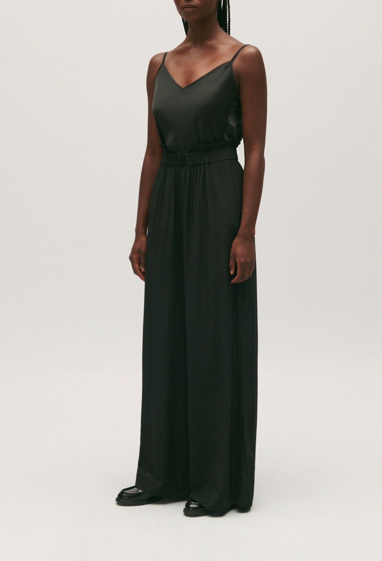 Black floaty trousers with rhinestones