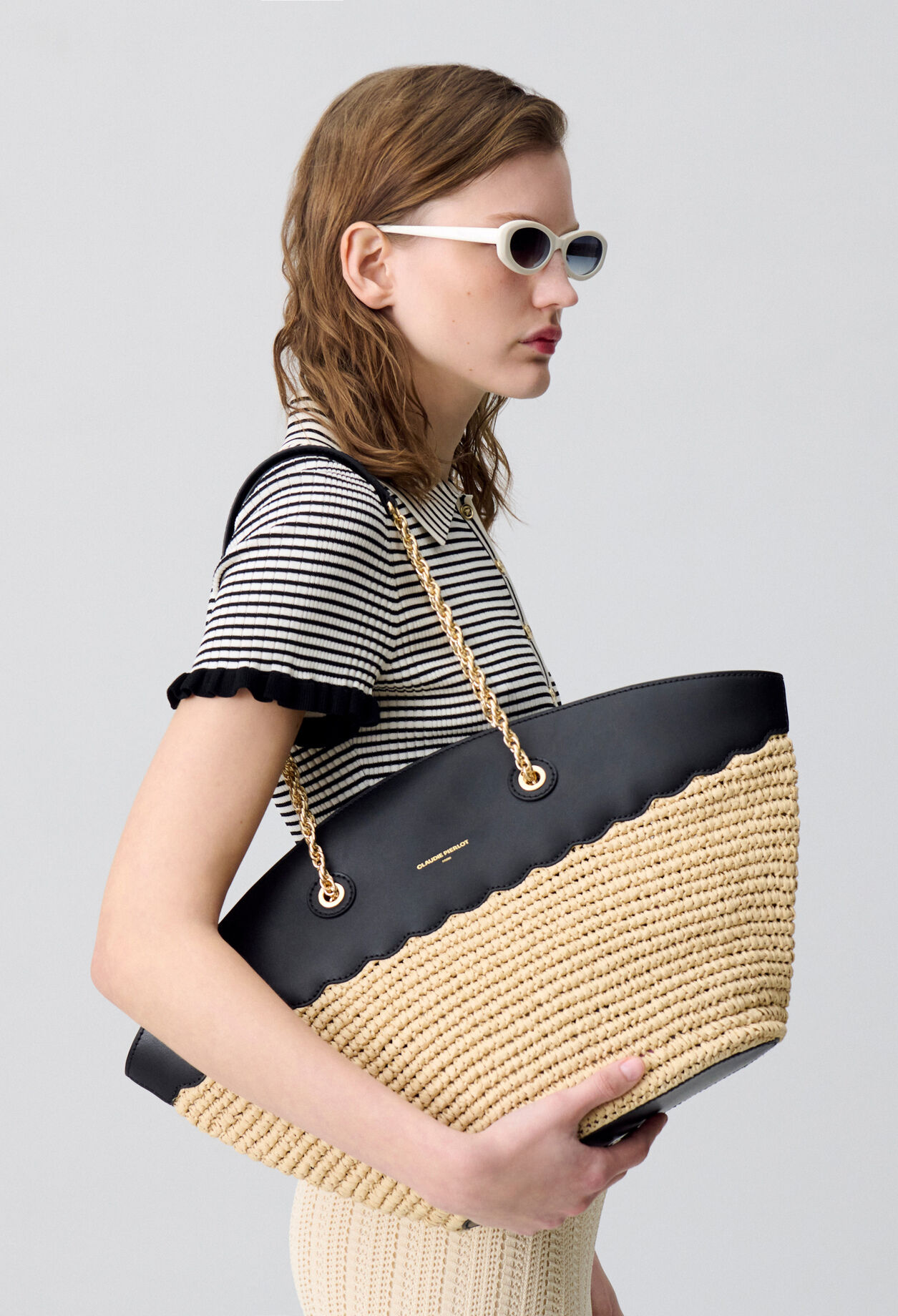 Woven Basket Bag Leather Trim