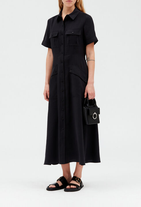 Flowing short-sleeved midi dress 