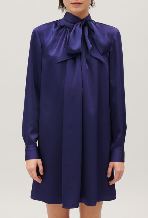 Short indigo pussy bow dress
