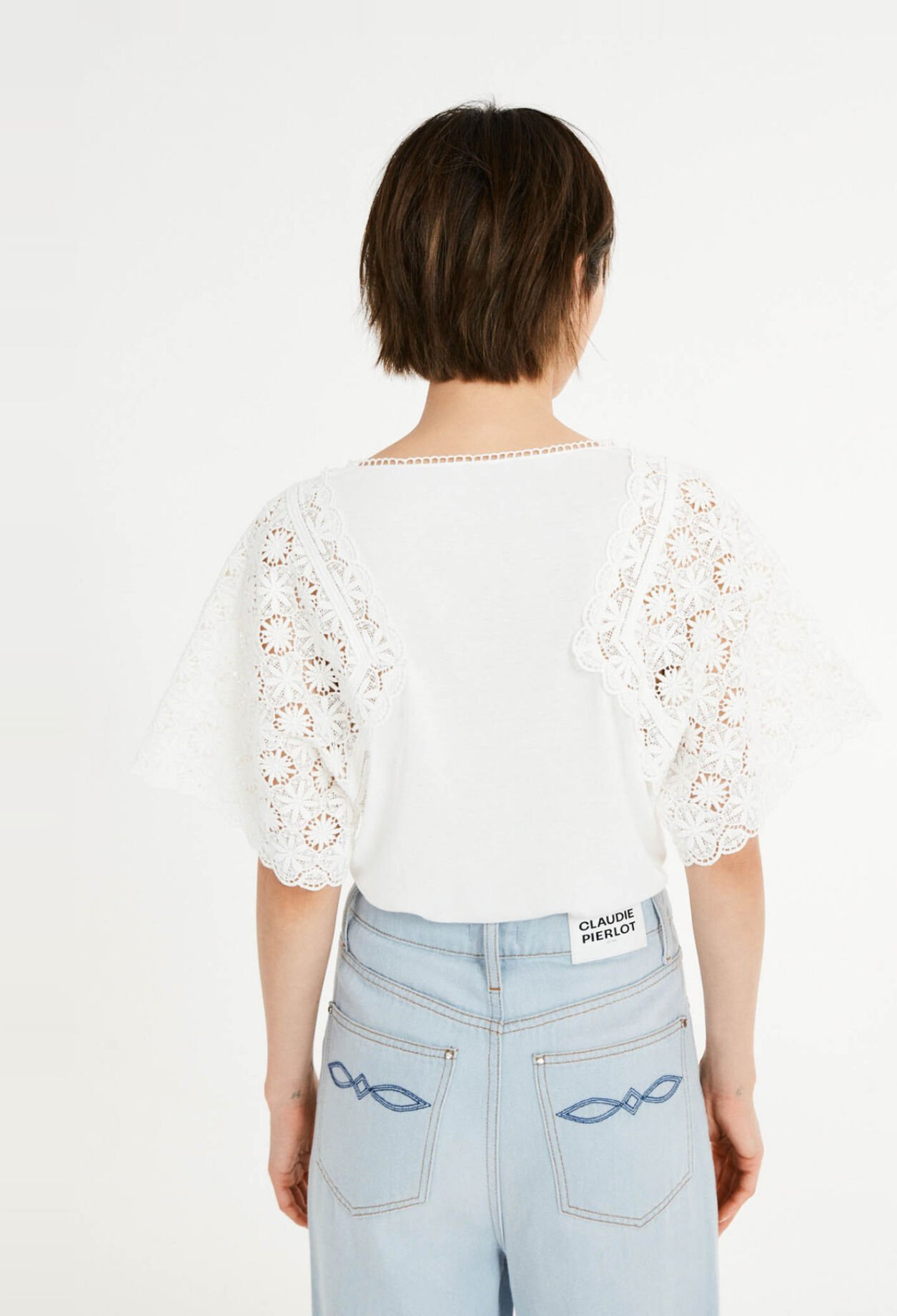 Guipure sleeve T-shirt