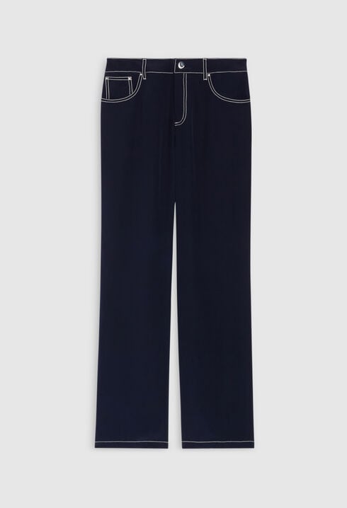 Blue silk straight trousers
