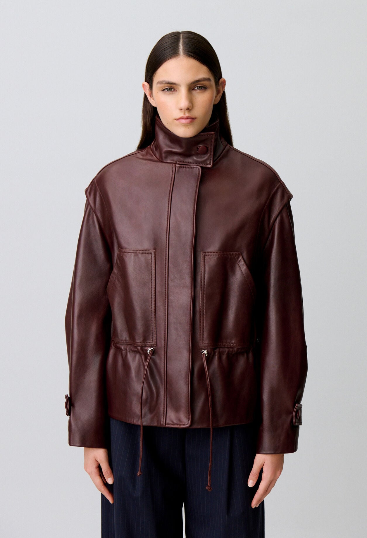 Wide-cut leather jacket