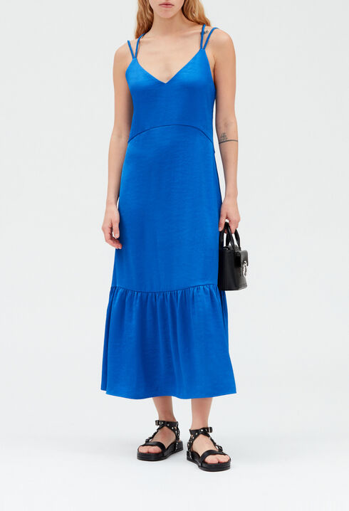 Satiny blue midi dress