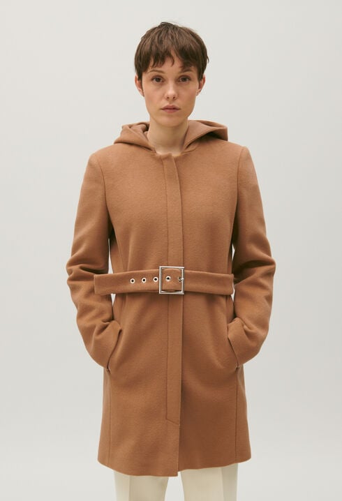 Belted coat in wool and cashmere