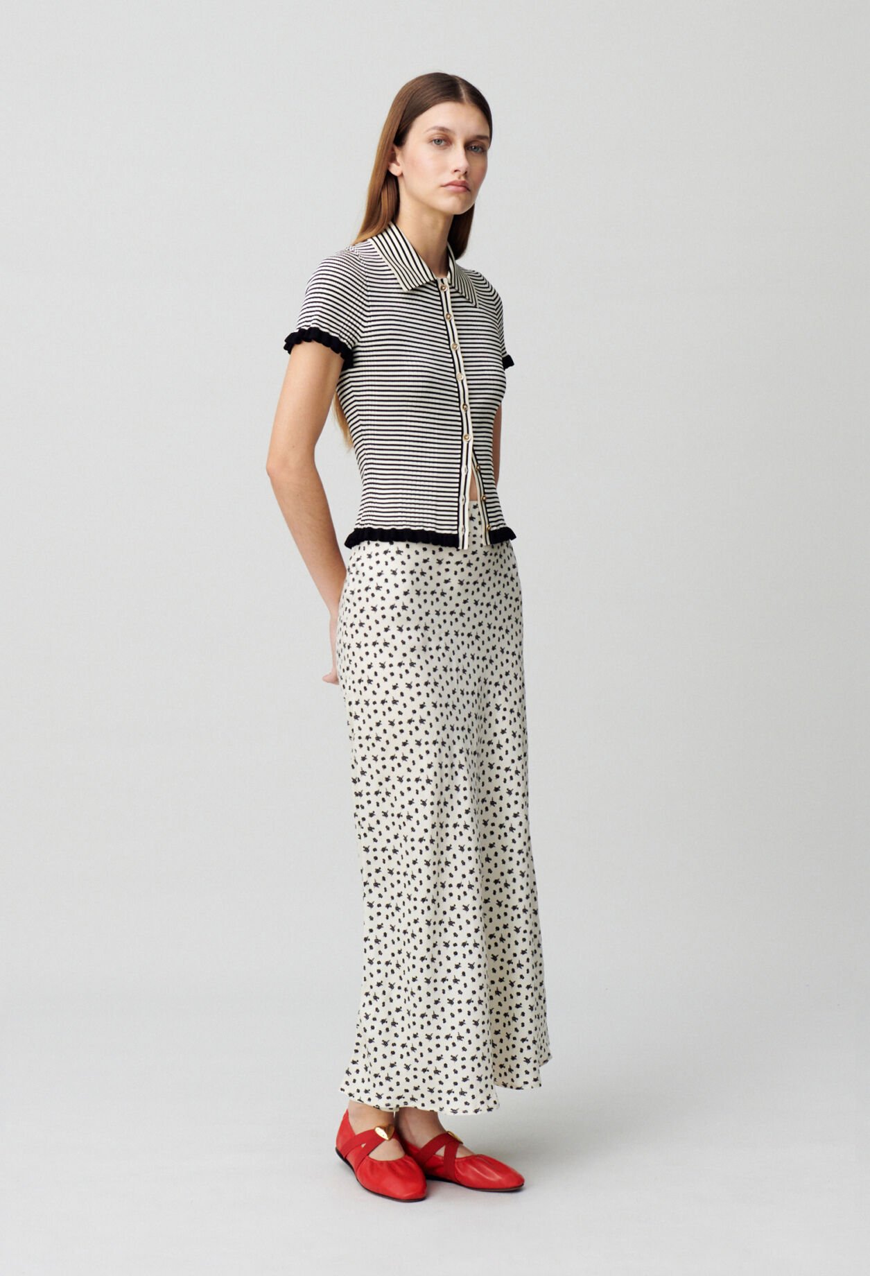 Buttoned striped polo top