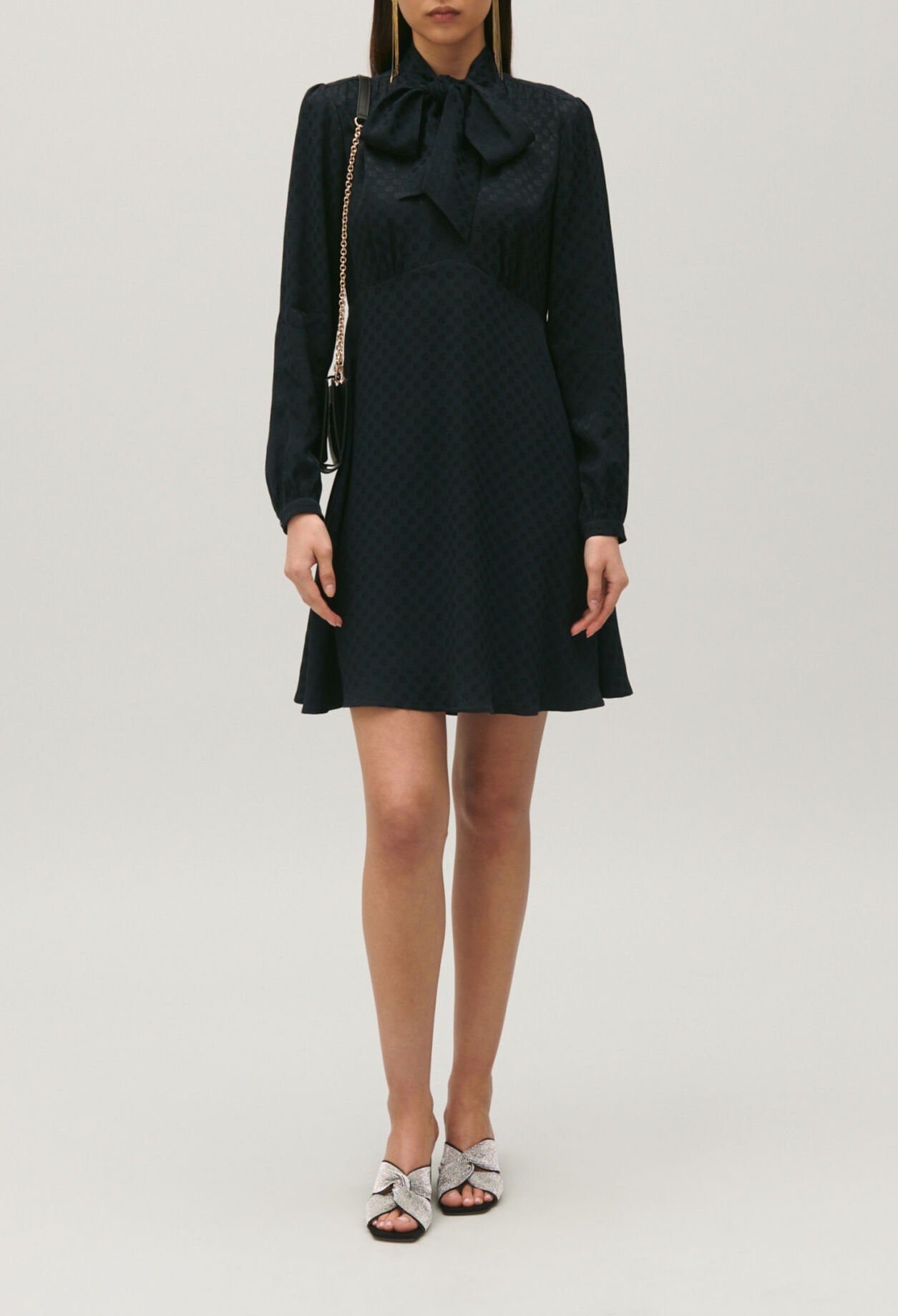 Dress with black pussy bow collar