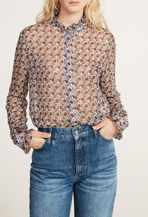 Shirt with gathered neckline