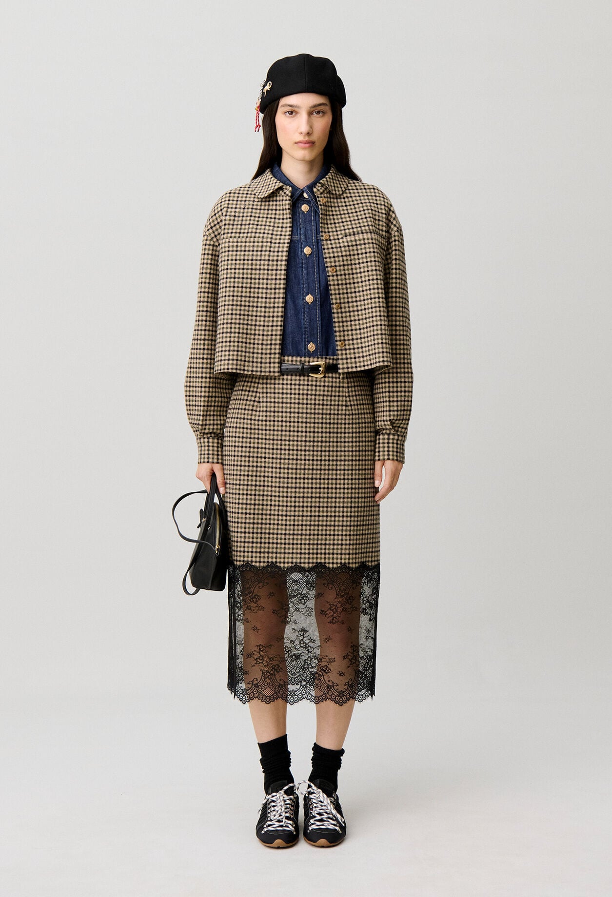 Straight checked skirt