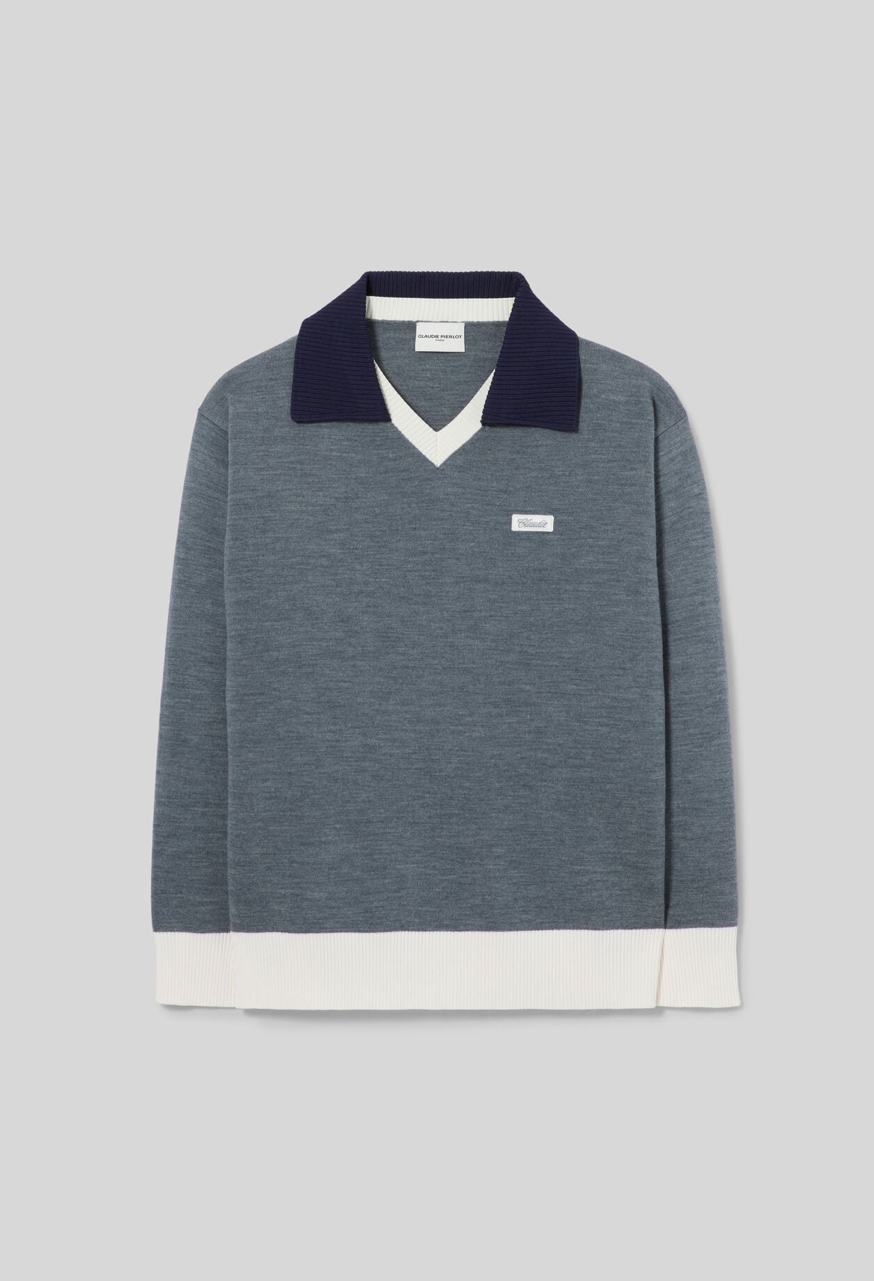 Contrast double collar knit jumper