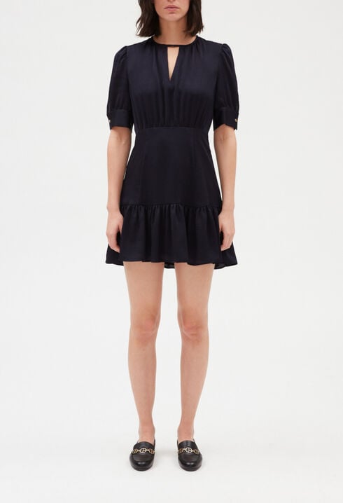 Navy blue ruffled mini dress