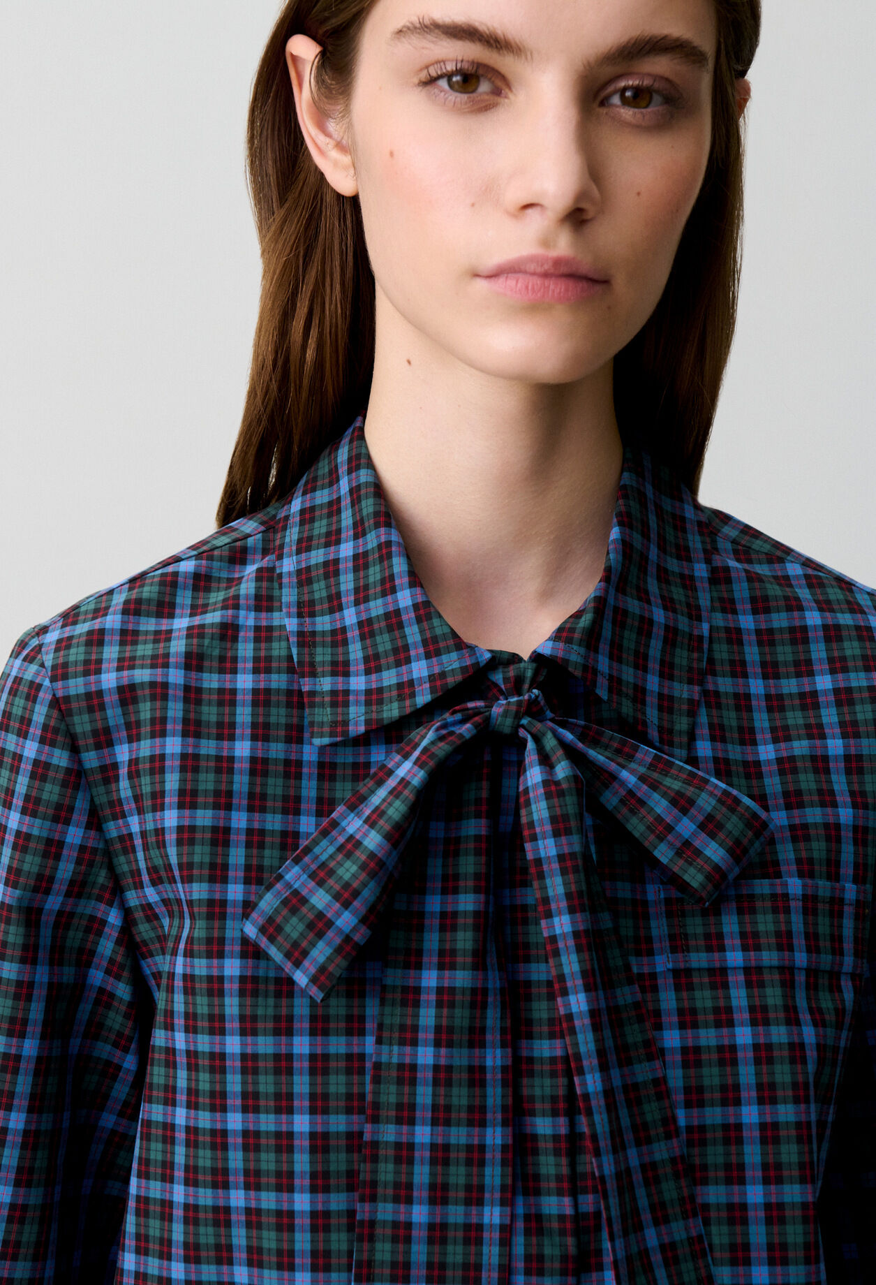 Checked tie-neck shirt