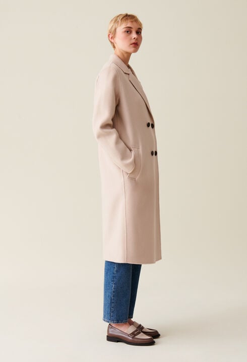 Mid-length beige wool blend coat 