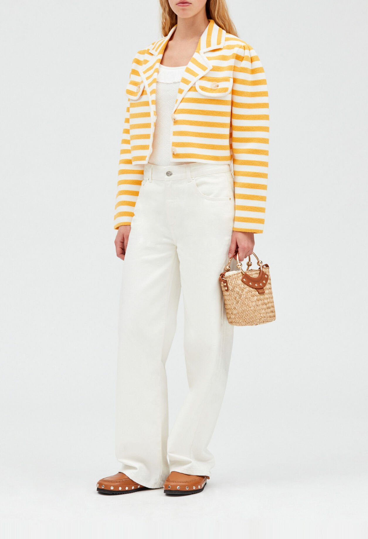 Short stripey terry cloth cardigan